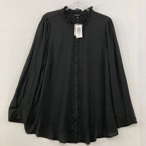New Torrid 3X Madison Georgette Ruffle Mock Neck Button Up Shirt Preppy Office